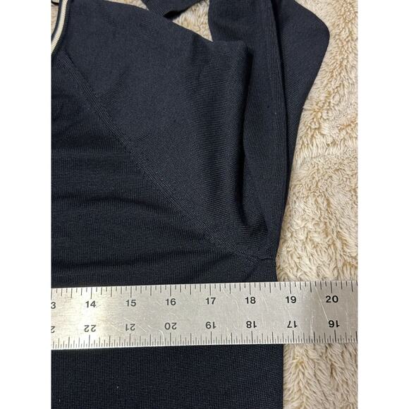 Ralph Lauren Silk Blend Sweater Dress V-neck Front/Back Navy W/ White Trim Large - Picture 5 of 5